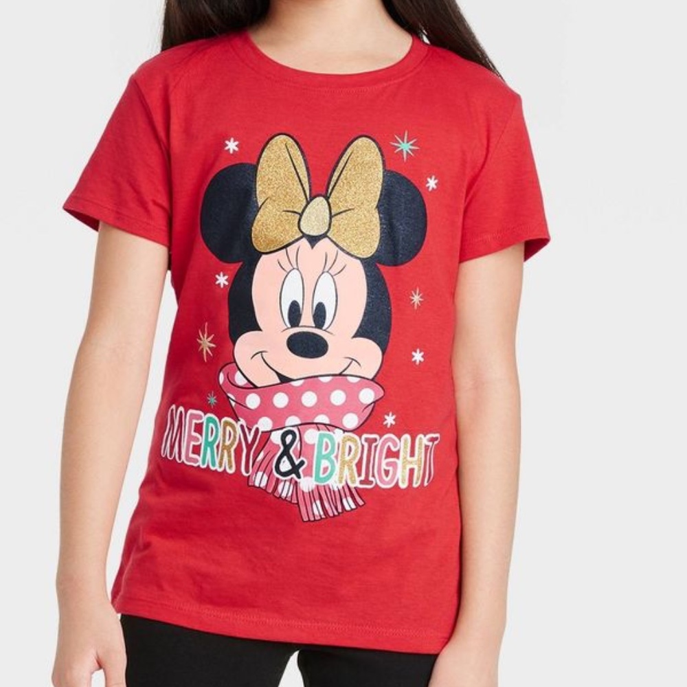 Girls' Disney Minnie Mouse Christmas Short Sleeve Graphic T-Shirt NWT